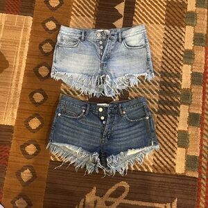 We The Free Light and Dark Blue Frayed Jean Shorts